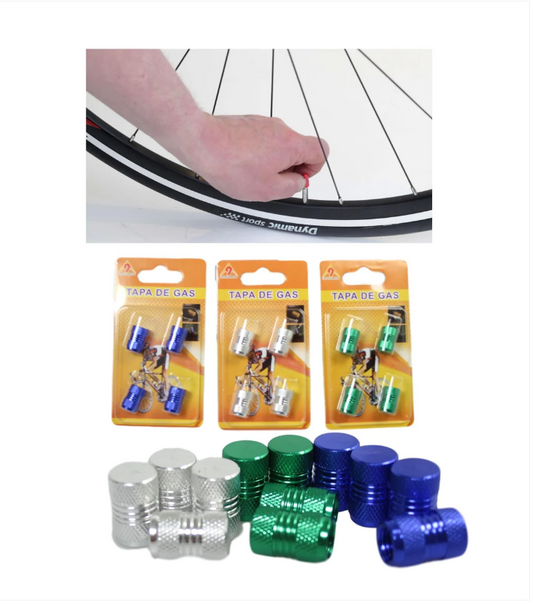Bike Bicycle Metal Screw On Gas Caps Suitable For All Bikes 3 Assorted Colours 4 Pack
