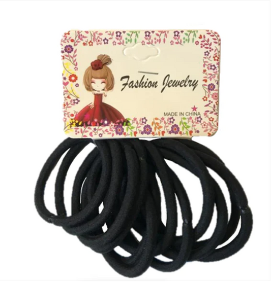 Black Hair Bobble Elastic Tie Pack of 12