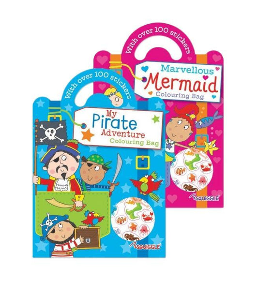 Boys Girls Home Fun Colouring Activity Bags Pirate Mermaid Designs