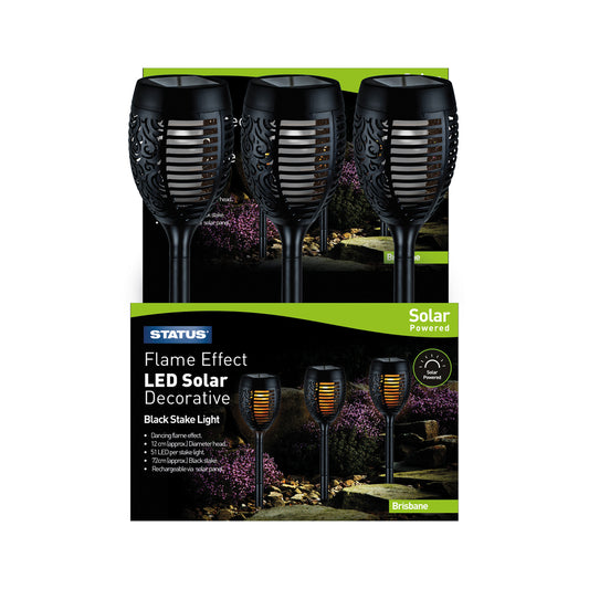 Brisbane - 12cm - Dancing Flame Light - LED - Solar - Black Plastic - Rechargeable Battery Included - Colour CDU