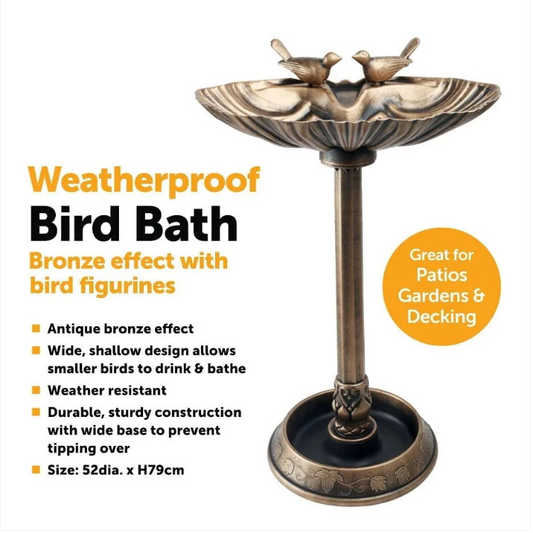 Bronze Effect Bird Bath With Bird Designs