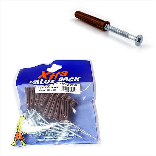 Brown Wall Plugs & 10 x 2 Screws Xtra Value Diy