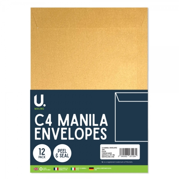 C4 Manila Envelopes, 12pk