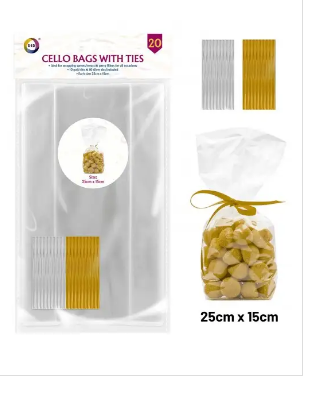 20Pk Cello Bags with Ties