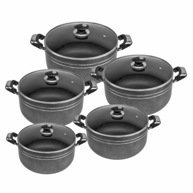 CERAMIC Diecast Ceramic Casserole Stockpot Kitchen Set Of 5 Black