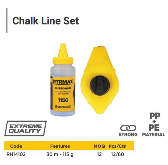 CHALK LINE SET W/115G POWDER WITH LEVEL