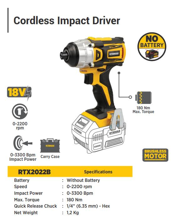 CORDLESS IMPACT DRIVER (BRUSHLESS) * WITHOUT BATTERY