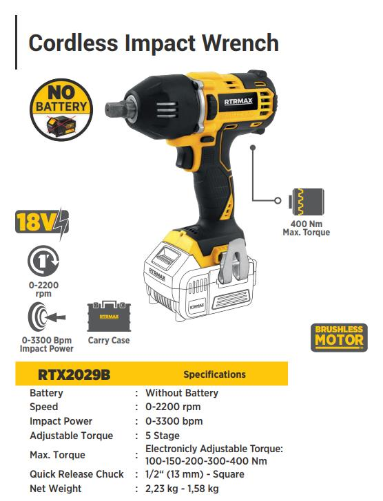 CORDLESS IMPACT WRENCH 18V 2200RPM * WITHOUT BATTERY
