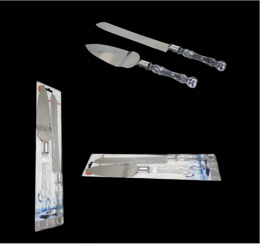 Cake Knife And Server 2 in 1 Crystal Plastic Handle 25 / 30 cm