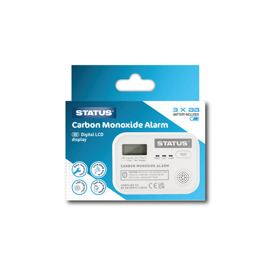 Carbon Monoxide Alarm 3 x AA - "New Design" -White - Digital - in hanging box -1 pk -