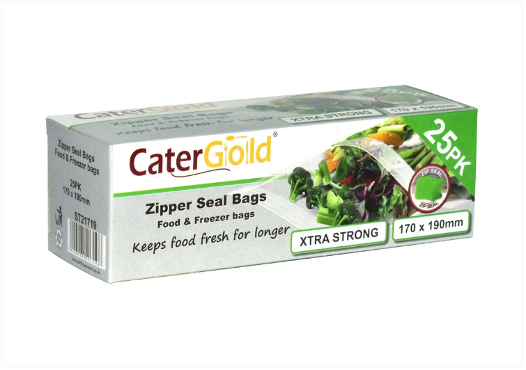 Cater Gold Freezer Large Zipper Resealable Seal Bags for Food and Storage 170 x 190mm 25 Pack