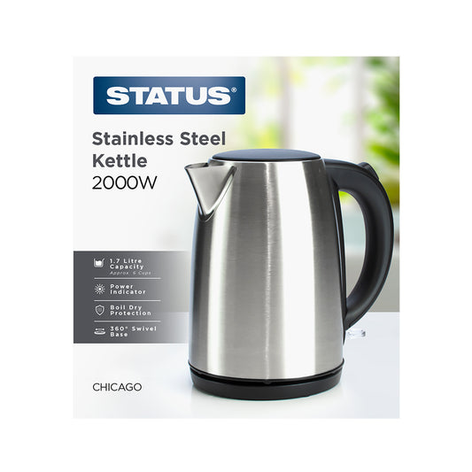 Chicago - Stainless Steel - 1.7 Litre - Swivel Cordless - Kettle - 2kw - 1 pk - in Glossy Retail Box