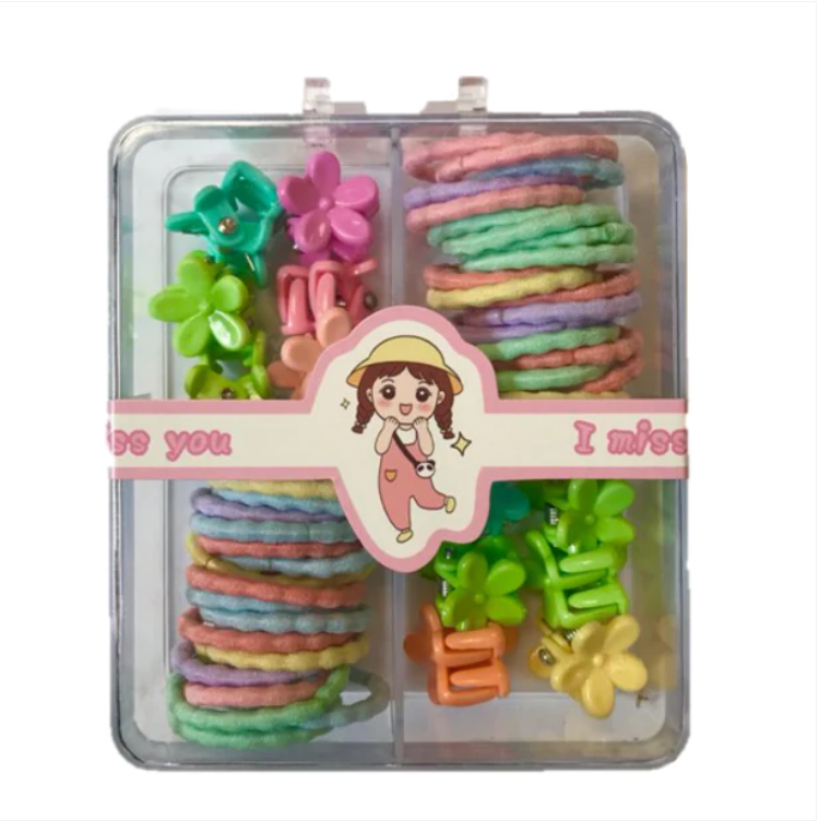 Children's Assorted Hair Accessories Clips and Elastic Bands 1.5 - 2 cm Assorted Colours