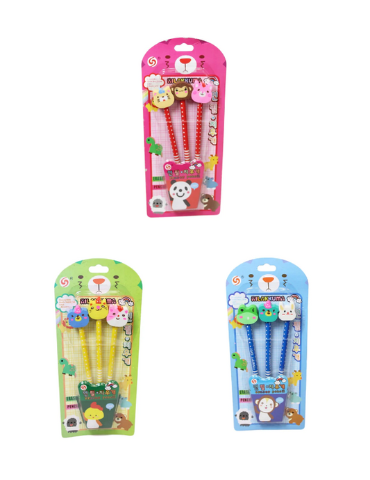 Children's Character Pencil With Rabbit Erasers School Boys Girls Writing Pencils 3 Pack