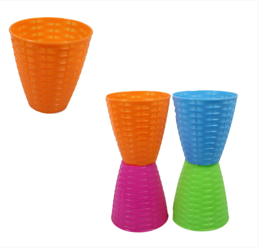 Children's Rattan Style Party 4 Assorted Colour Cups 9cm 4 Pack