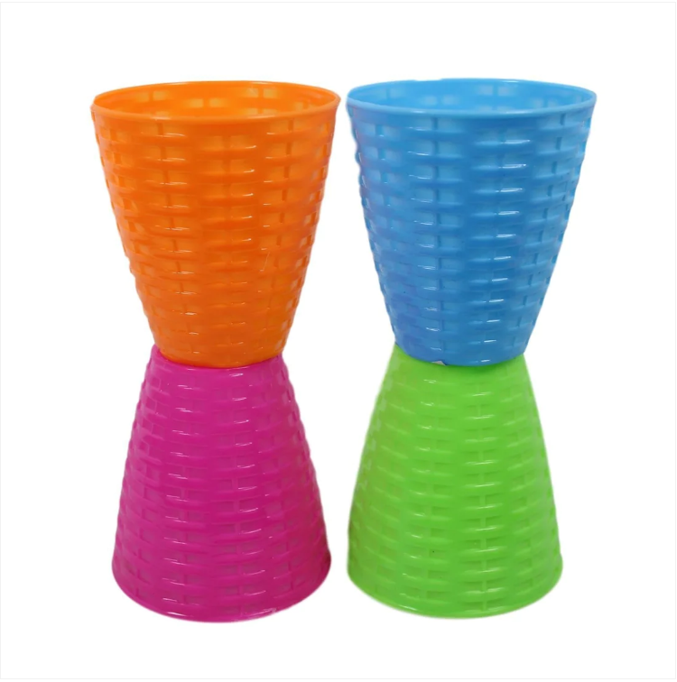 Children's Rattan Style Party 4 Assorted Colour Cups 9cm 4 Pack