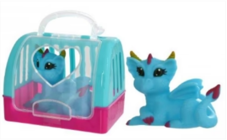 Children's Toy Plastic Blue Dragon Pet in Cage