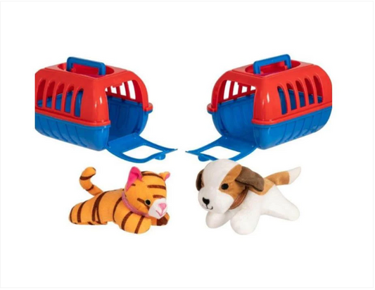 Children's Toys Soft Pet Cat / Dog in Plastic Cage Assorted Colours
