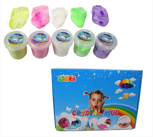 Childrens Fun Crystal Slime Clay Mud 5D Assorted Colours In Tub 11cm
