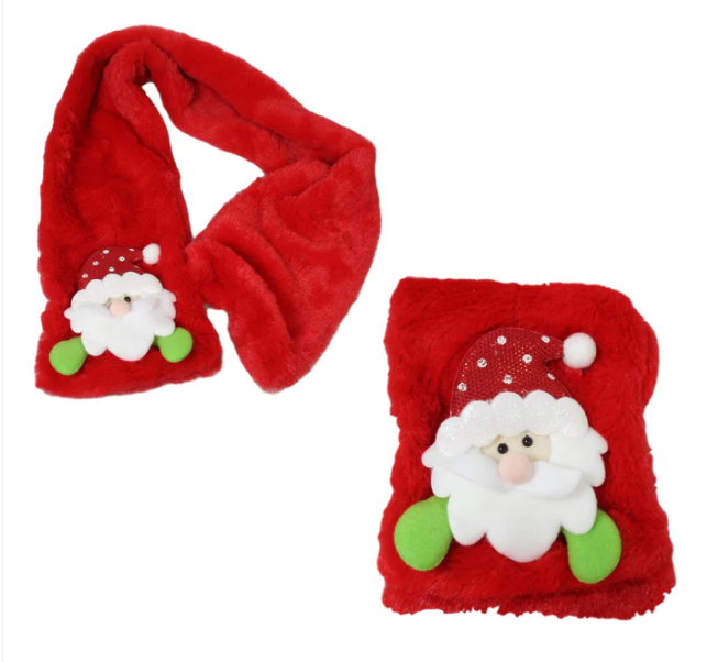 Childrens Girls Boys Red Christmas Festive Scarf With Santa Clause 90cm