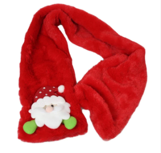 Childrens Girls Boys Red Christmas Festive Scarf With Santa Clause 90cm