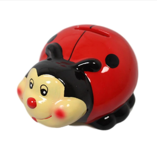 hildrens LadyBird Piggy Bank Ceramic Money Saving Bank For Kids 10 x 7cm