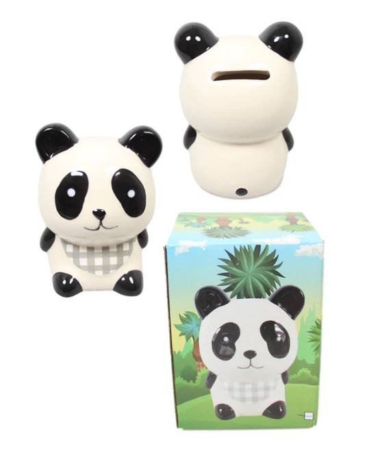 Childrens Panda Ceramic Piggy Money Bank Fun Panda With Coin Slot 10 x 8cm