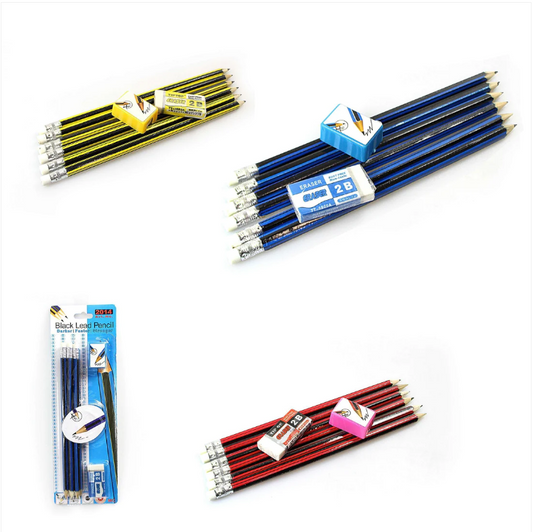 Childrens School Lead Pencils Eraser Sharpener Pack 3 Colours Available