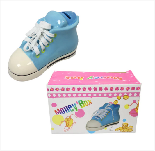 Childrens Shoe Shaped With Laces Ceramic Piggy Money Bank 16 x 9cm