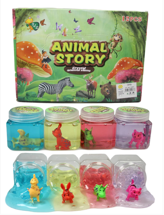 Childrens Slime Crystal Animal Story Gooey Slime In Tub With Animal 4 Assorted Colours