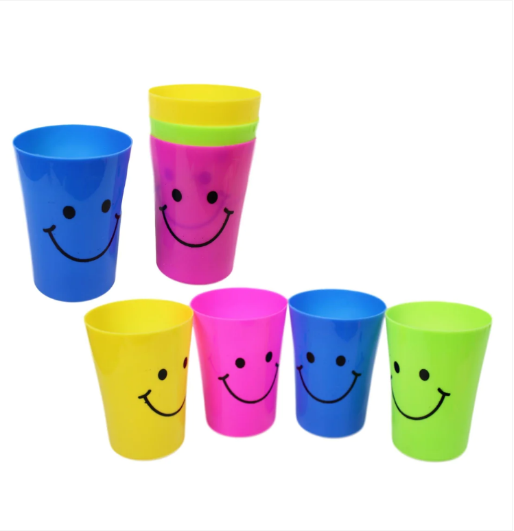 Childrens Smiley Face Plastic Party Glasses Travel Beach Holiday Cups 4 Pack