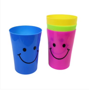 Childrens Smiley Face Plastic Party Glasses Travel Beach Holiday Cups 4 Pack