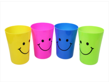 Childrens Smiley Face Plastic Party Glasses Travel Beach Holiday Cups 4 Pack