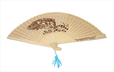 Chinese Fan Vintage Traditional Style Beige Wooden Chinese Fan 37cm