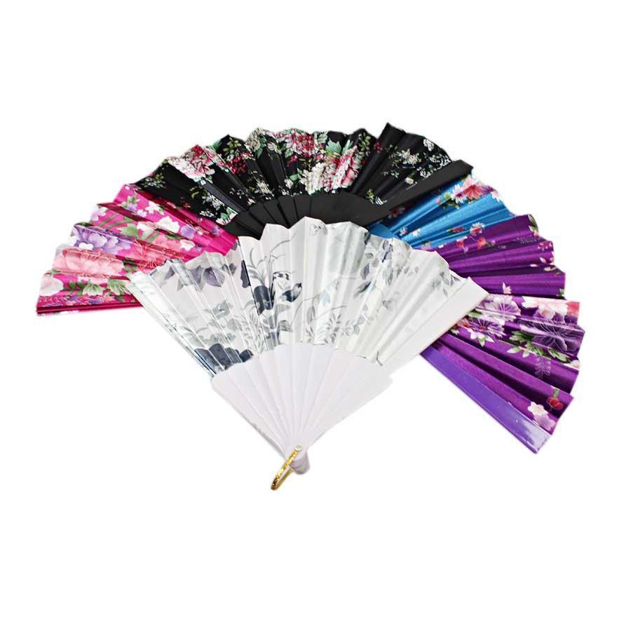 Chinese Folding Black Frame Peony Pattern Nylon Handheld Mini Folding Hand Fan