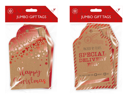 Christmas Jumbo Gift Tags - 4 Pack