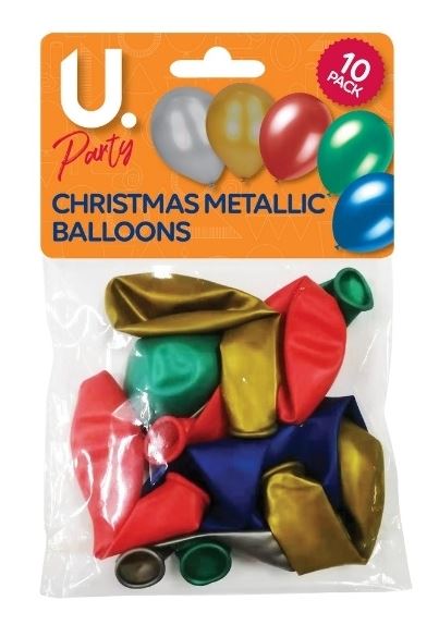 Christmas Metallic Balloons, 10pk