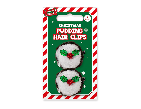 Christmas Pudding Hair Clips 2pk