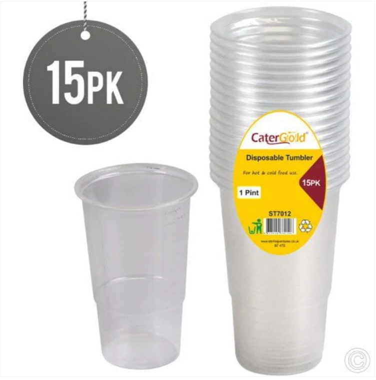 Clear Disposable Plastic Cups 1 Pint 15 Pack