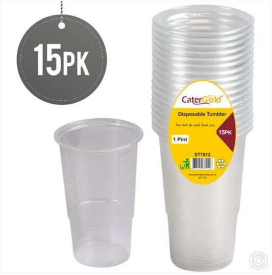 Clear Disposable Plastic Cups 1 Pint 15 Pack