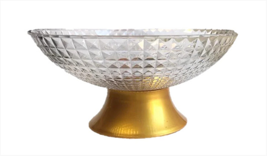 Clear Plastic Fruit Bowl with Stand Diamond Cushion Pattern 19 x 10 cm