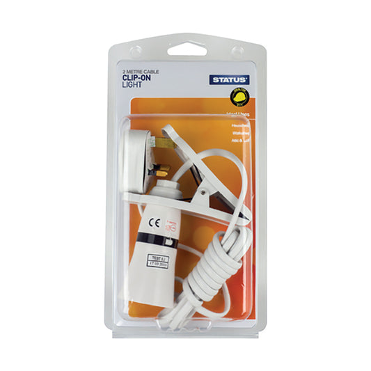 Clip on Light - 2Mtr Cable - White - Plug - 1 pk - in a colour box