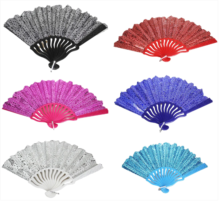 Cloth Mini Handheld Ladies Fan Traditional Chinese Waving Fan Assorted Colour 42cm