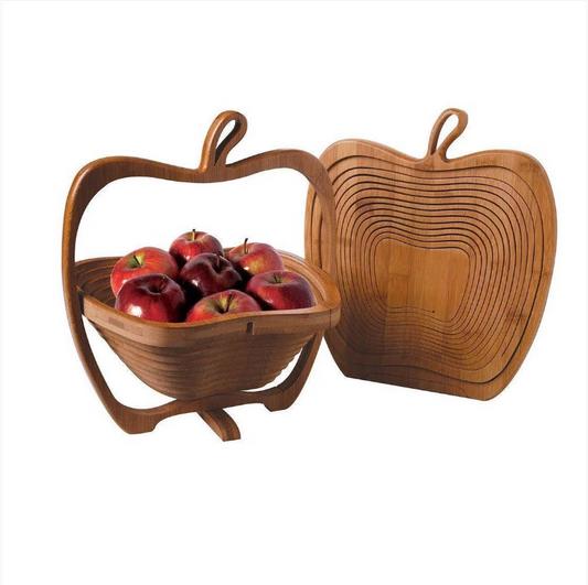 Collapsible Wood Foldable Fruit Apple Basket Folding Bamboo Fruit Bowl Trivet