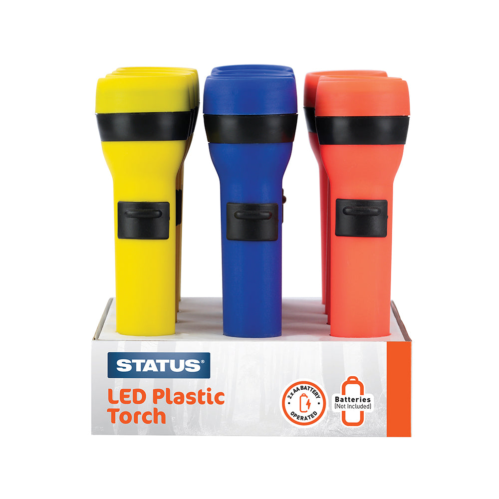 Coloured Plastic Torch - 2 x AA batteries (not included) - Red - Blue - Yellow - "bulk" - in Colour CDU