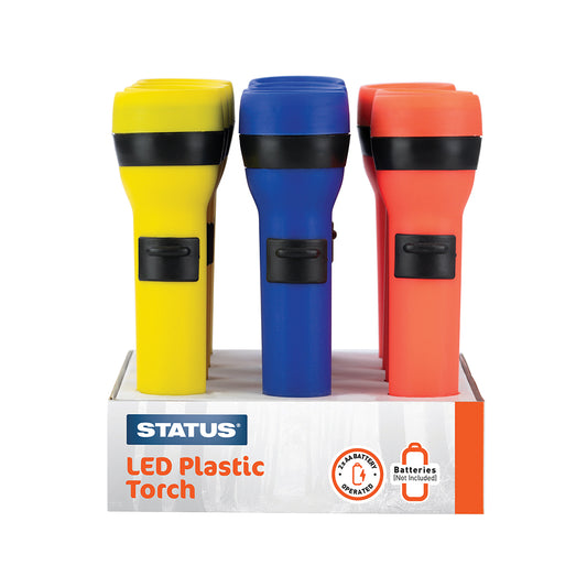 Coloured Plastic Torch - 2 x AA batteries (not included) - Red - Blue - Yellow - "bulk" - in Colour CDU
