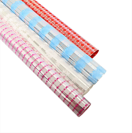 Colourful Clear Transparent Cellophane Gift Wrap Assorted Designs and Colours 70cm x 200cm