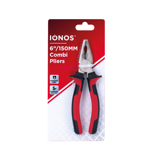Combination Pliers - 160mm - drop forged carbon steel - nickel plated - 6" - soft plastic handle - Ionos - 1 pk