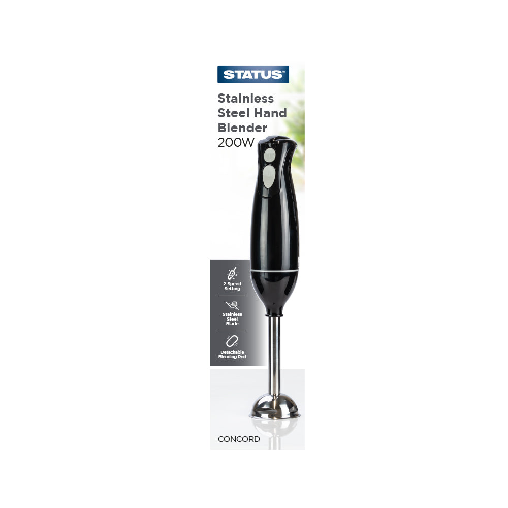 Concord - Black/Chrome - 200w - Hand Blender - 2 Speed - Detachable Blending Rod - Stainless Steel Blade - 1 pk - in Glossy Retail Box
