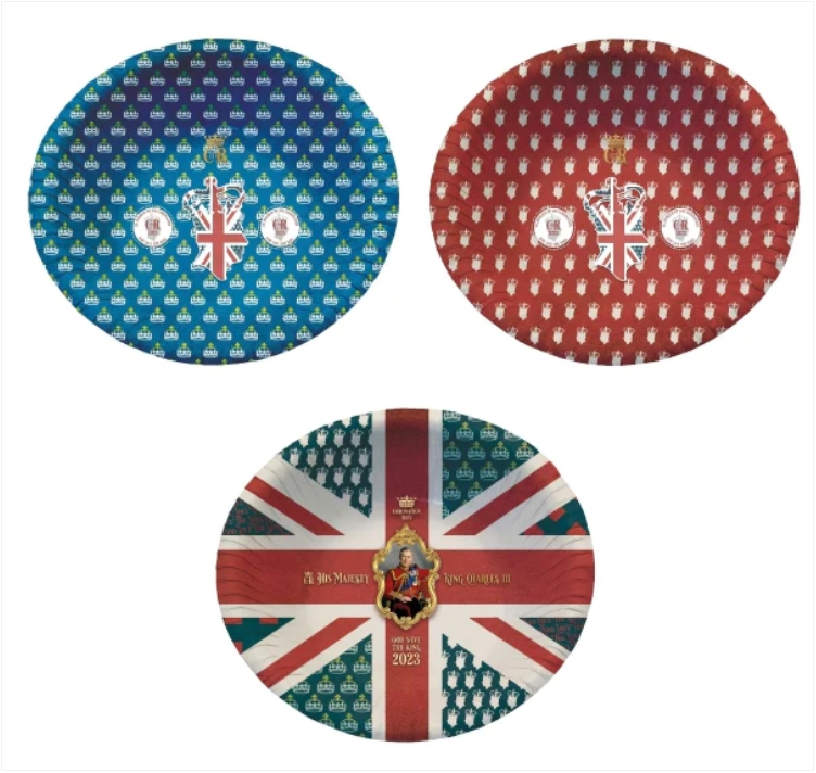 Coronation "His Majesty King Charles III" 8 Pack 6 Inch Disposable Bowls King Charles III Assorted Designs